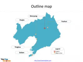 Province of Liaoning map with outline and cities labeled on the Liaoning maps PowerPoint templates