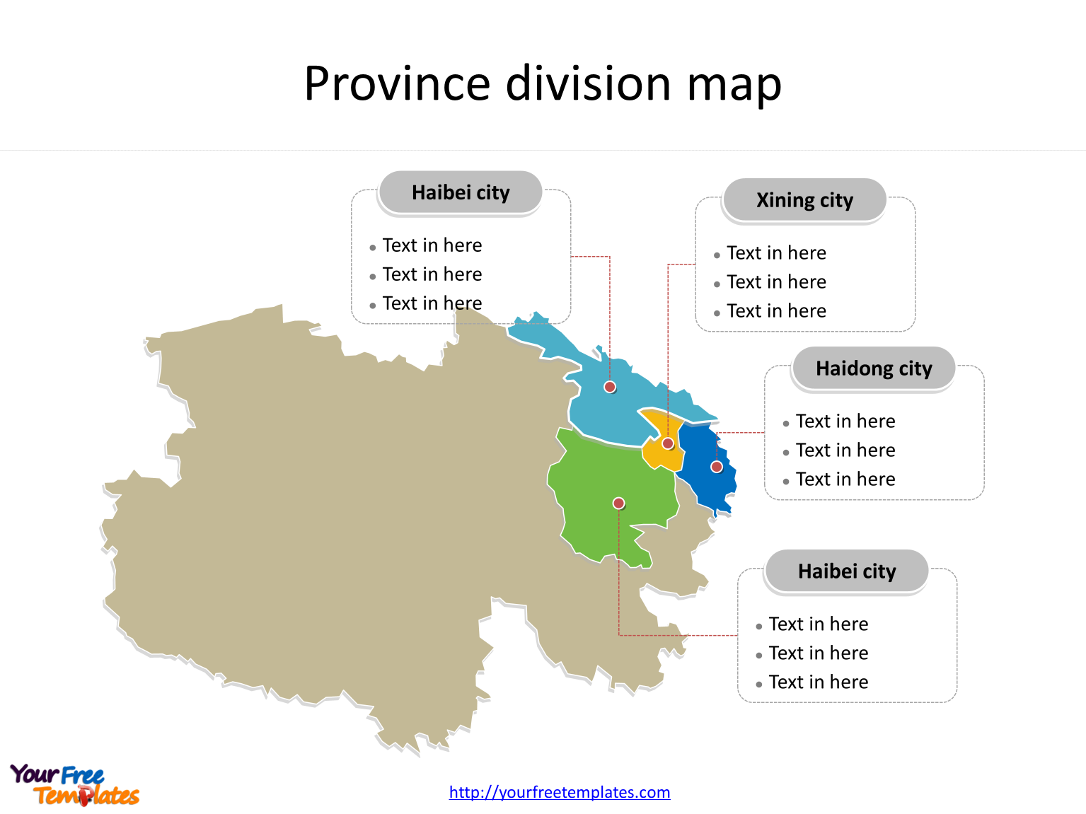 Province of Qinghai map with most populated divisions labeled on the Qinghai maps PowerPoint templates