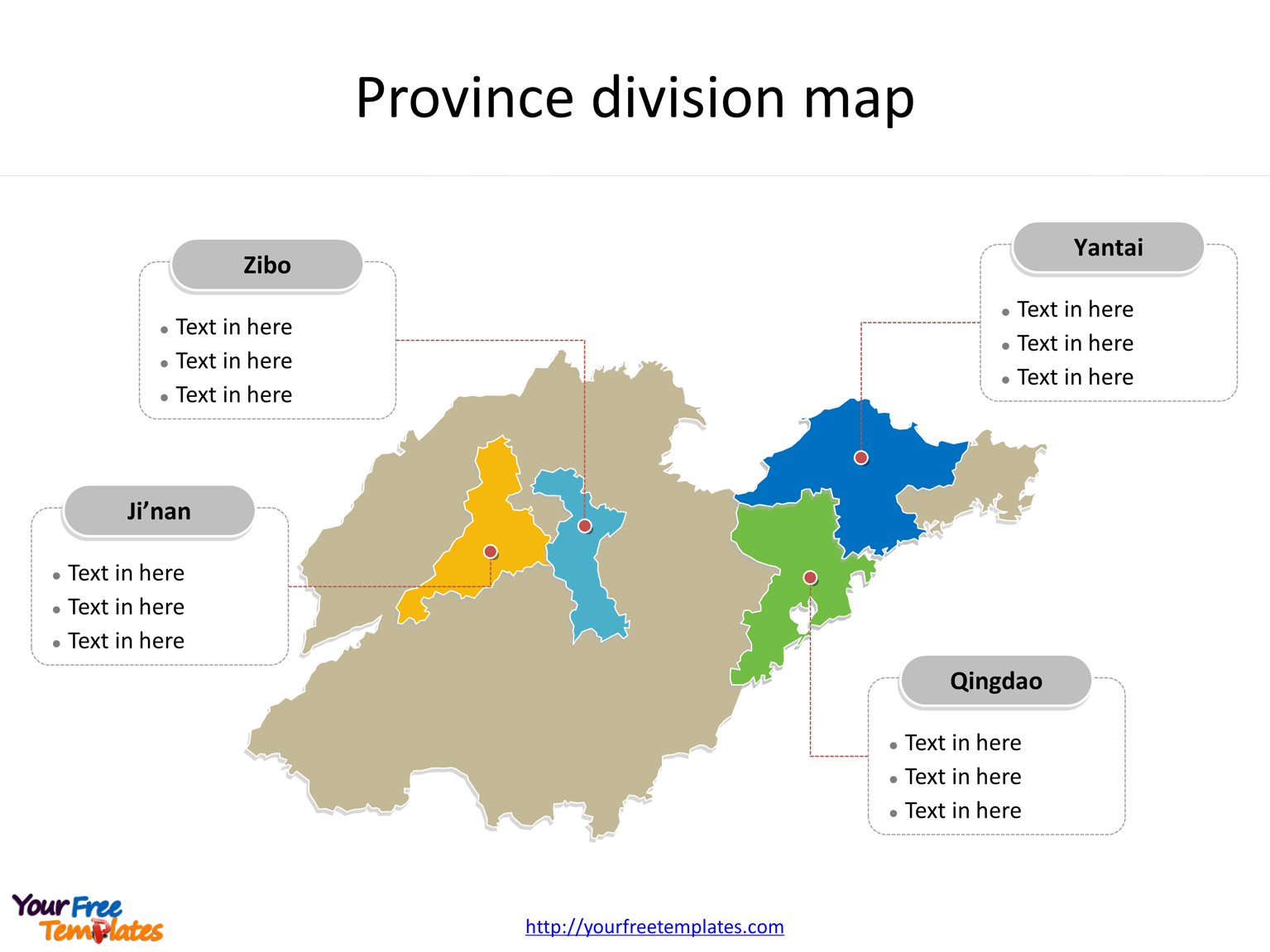 Province of Shandong map with most populated divisions labeled on the Shandong maps PowerPoint templates
