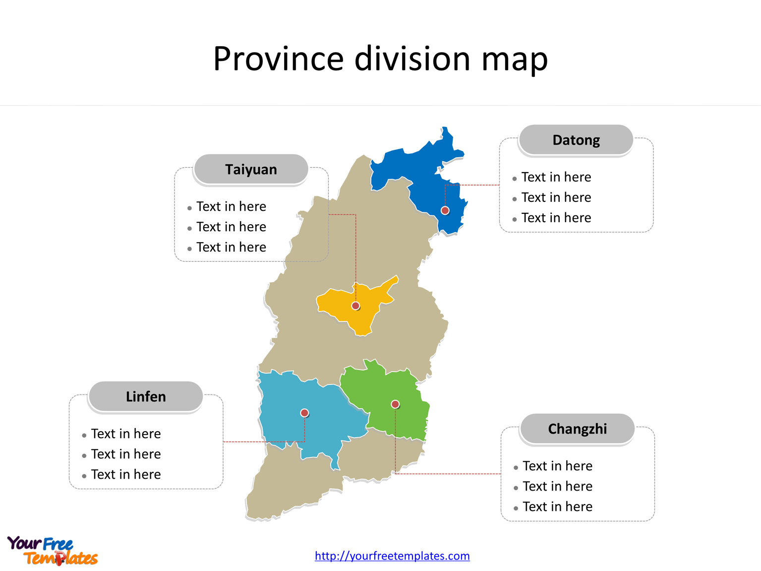 Province of Shanxi map with outline and cities labeled on the Shanxi maps PowerPoint templates