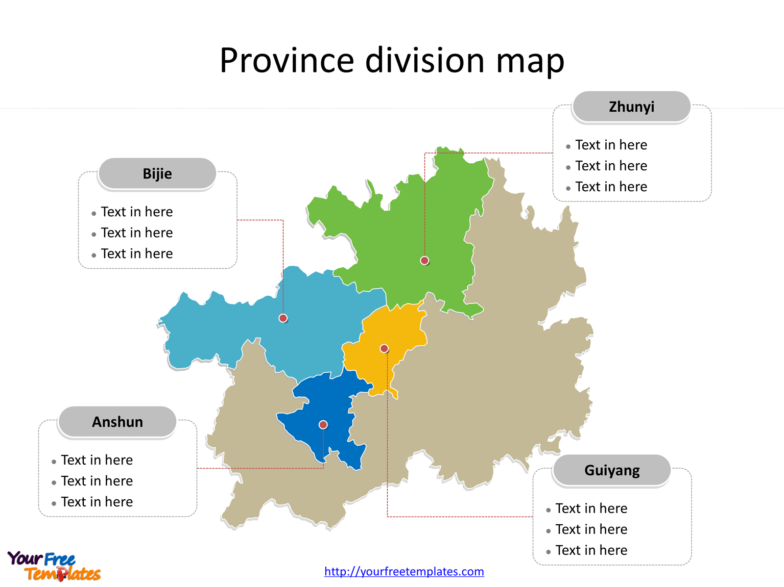 Province of Guizhou map with most populated divisions labeled on the Guizhou maps PowerPoint templates