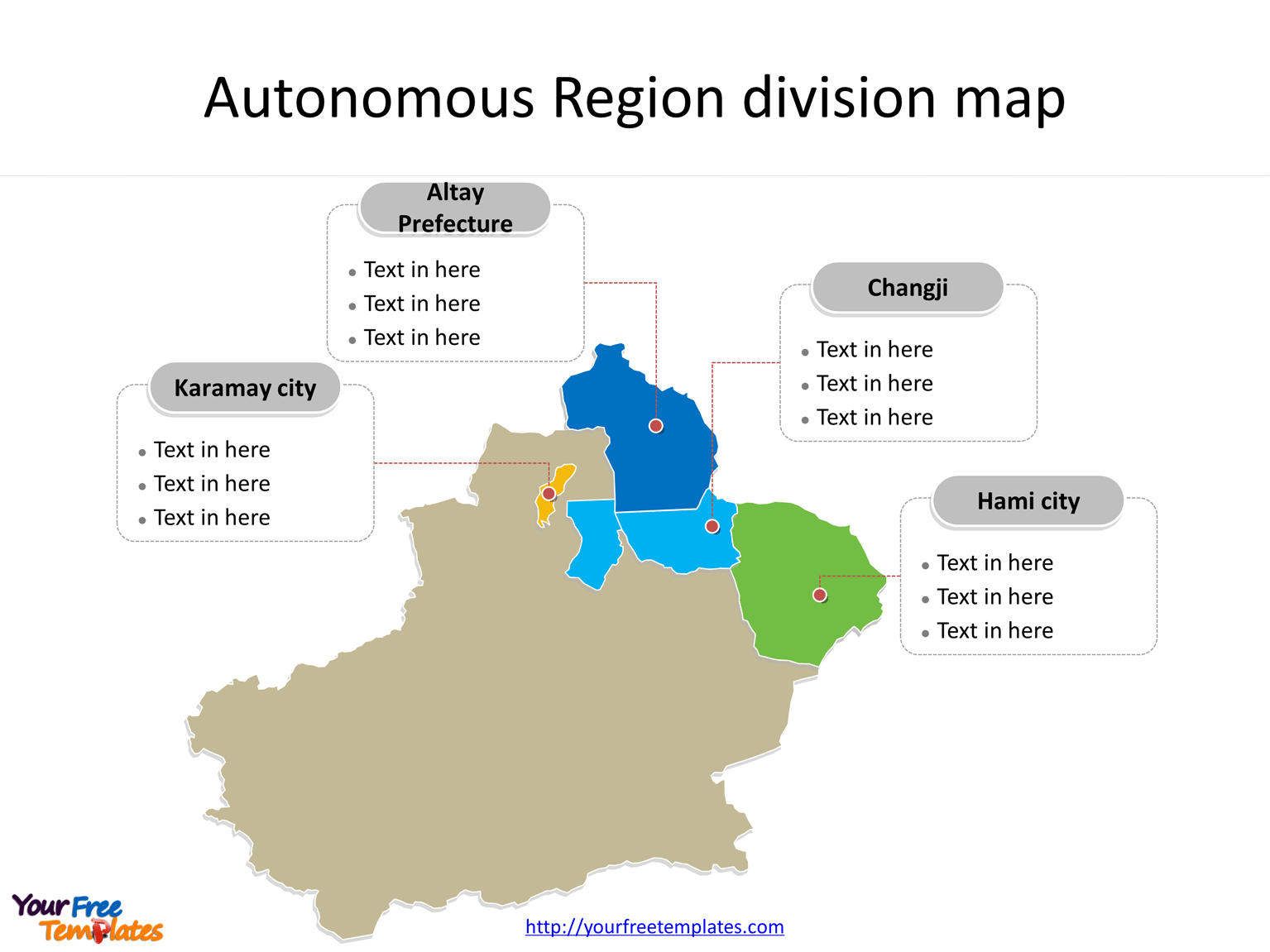 Uygur Autonomous Region of Xinjiang map with most populated divisions labeled on the Xinjiang maps PowerPoint templates
