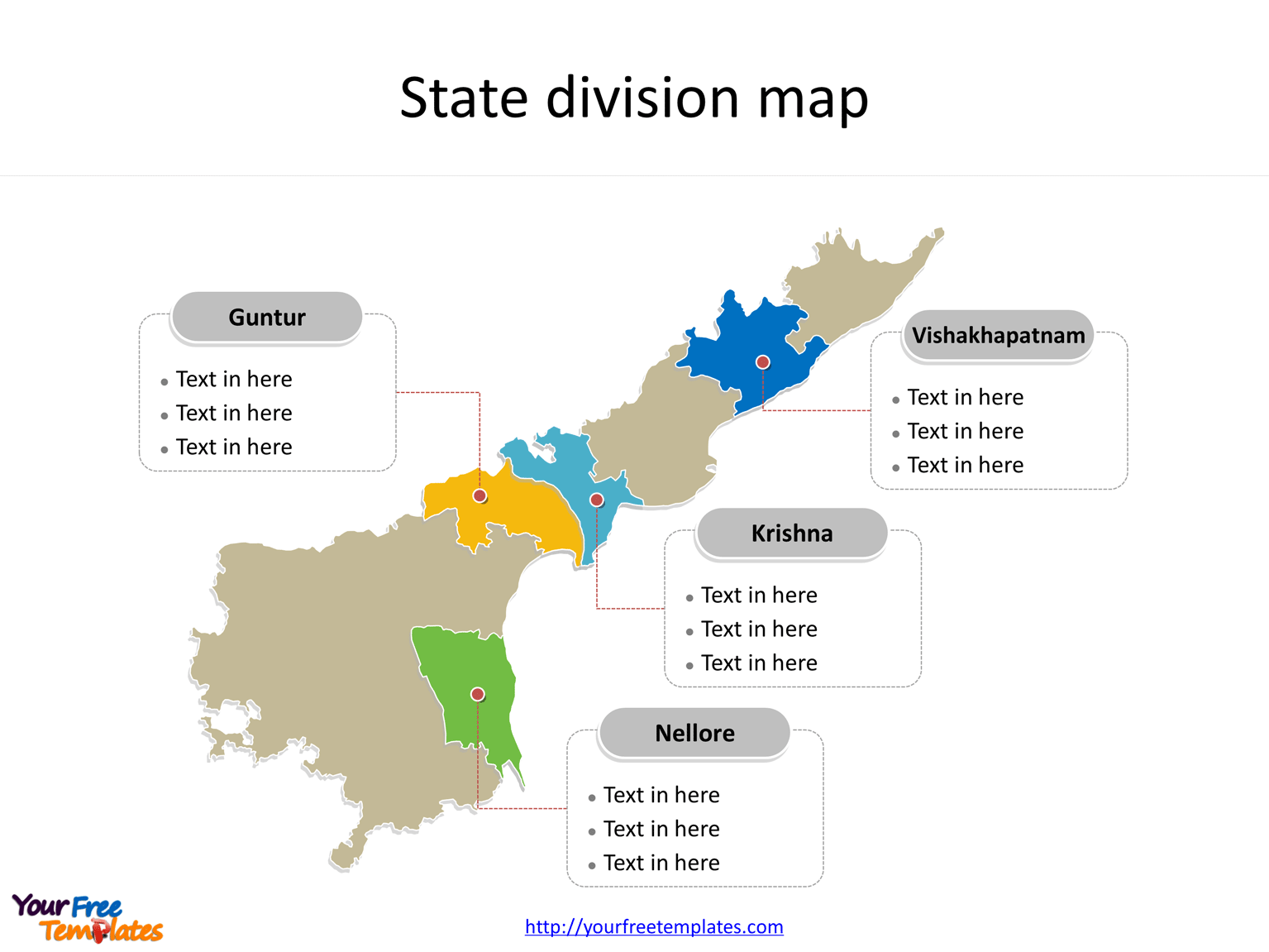 State of Andhra Pradesh map with outline and cities labeled on the Andhra Pradesh maps PowerPoint templates
