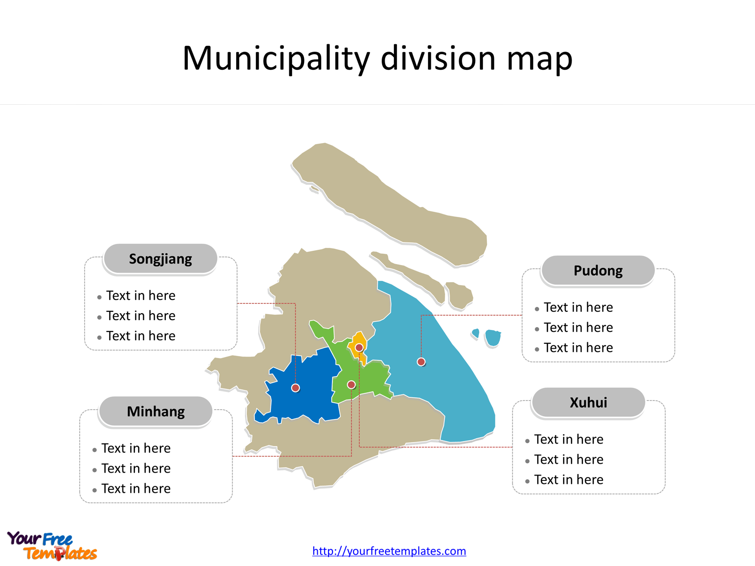 Municipality of Shanghai map with most populated divisions labeled on the Shanghai maps PowerPoint templates