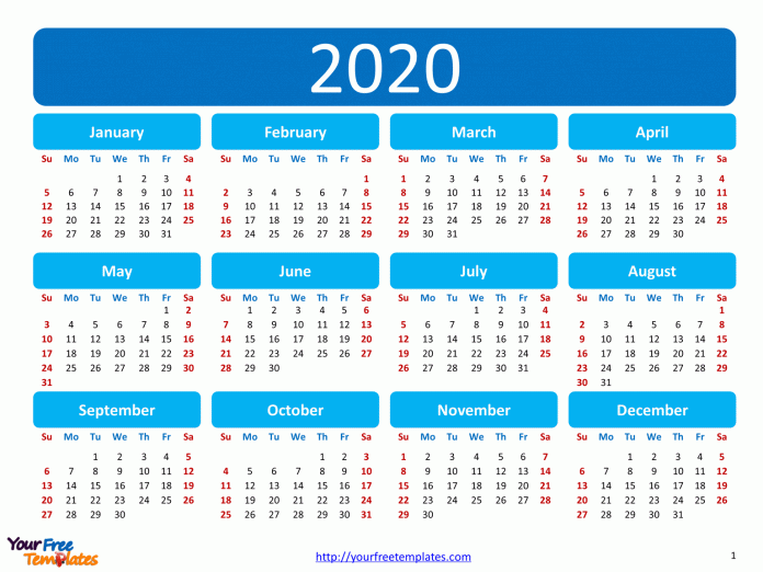 Printable calendar 2020 template - Free PowerPoint Template