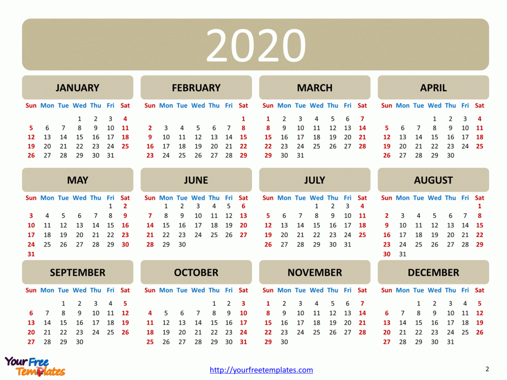 Printable calendar 2020 template - Free PowerPoint Templates