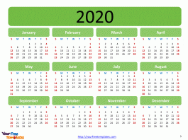 Printable calendar 2020 template - Free PowerPoint Template