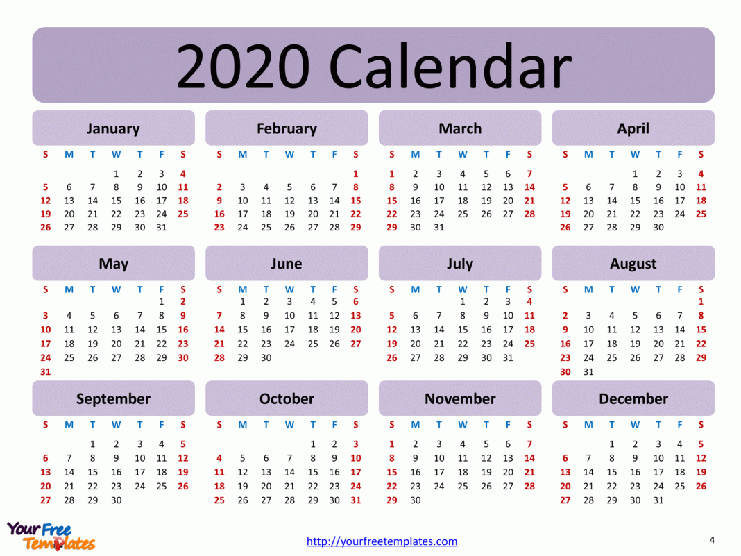 Printable calendar 2020 template - Free PowerPoint Template