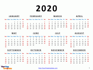 free printable calendar 2020 template