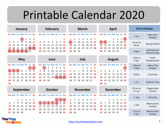 Printable calendar 2020 template - Free PowerPoint Template