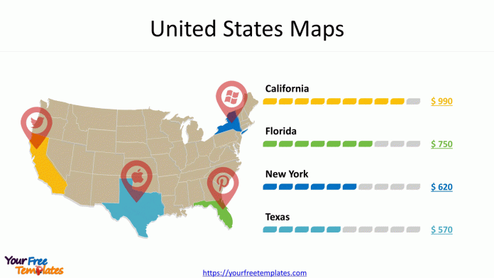 United States Maps with highlights on key states.