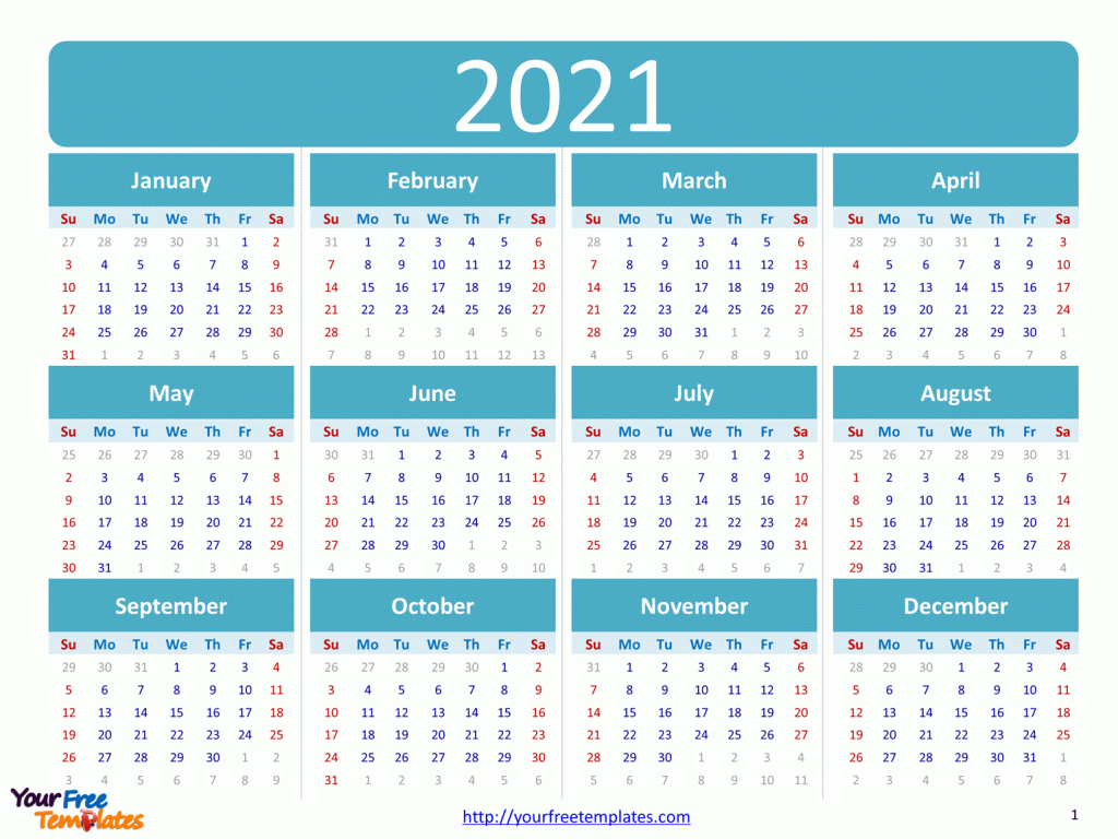 Printable Calendar 2021 Template Free Powerpoint Templates