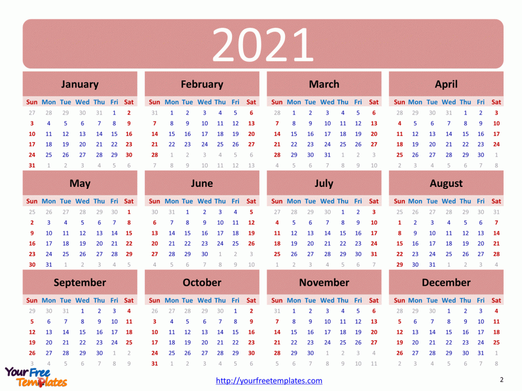 Printable calendar 2021 template - Free PowerPoint Template