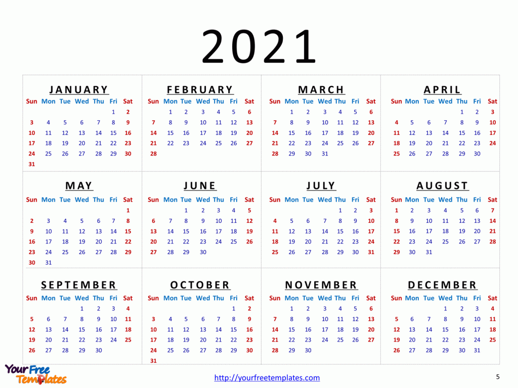 Printable Calendar 2021 Template Free Powerpoint Template