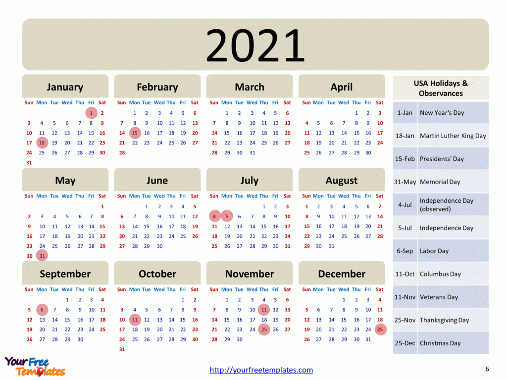 Printable calendar 2021 template - Free PowerPoint Template