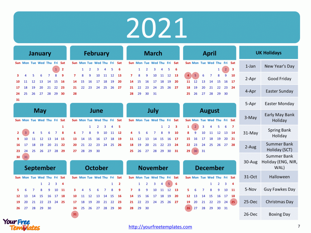 Printable calendar 2021 template - Free PowerPoint Templates