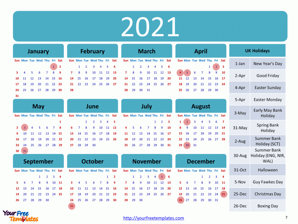 Printable Calendar 2021 Template Free Powerpoint Template