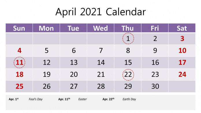 Printable April 2021 calendar template