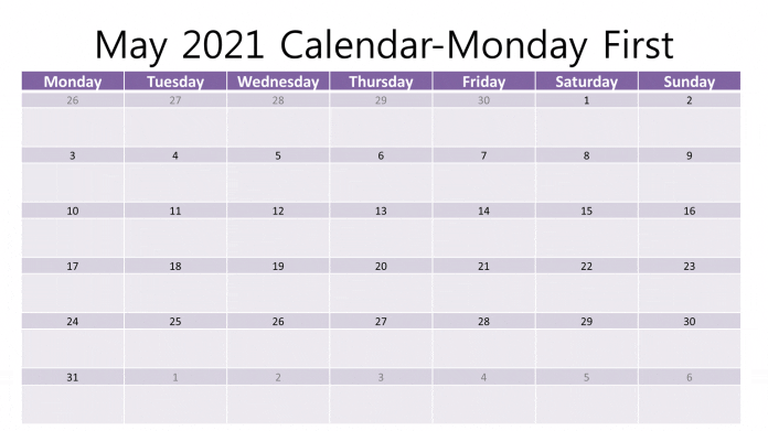 Printable May 2021 calendar template