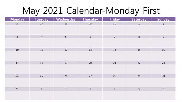 Printable May 2021 calendar template