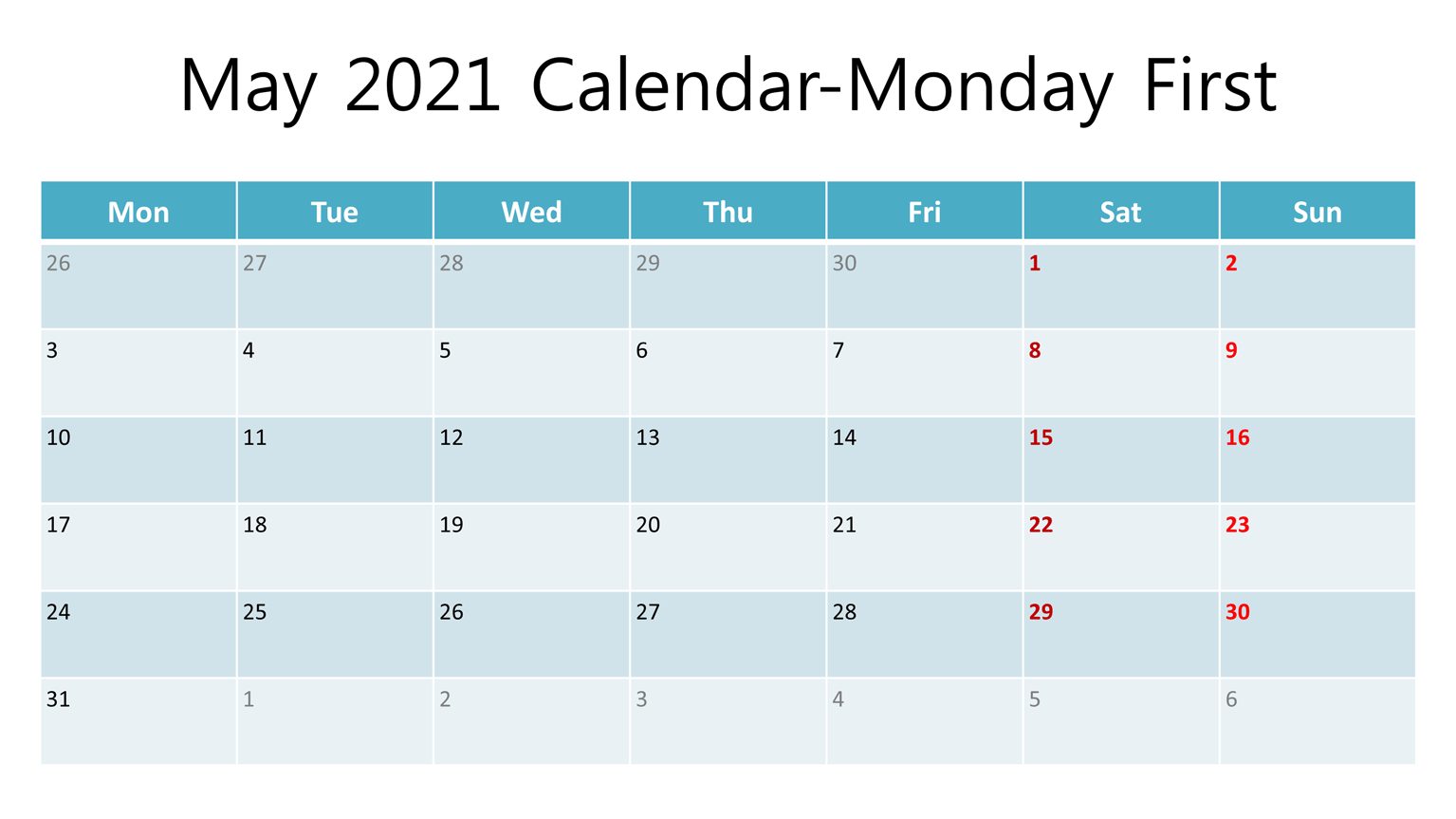 Printable May 2021 calendar template