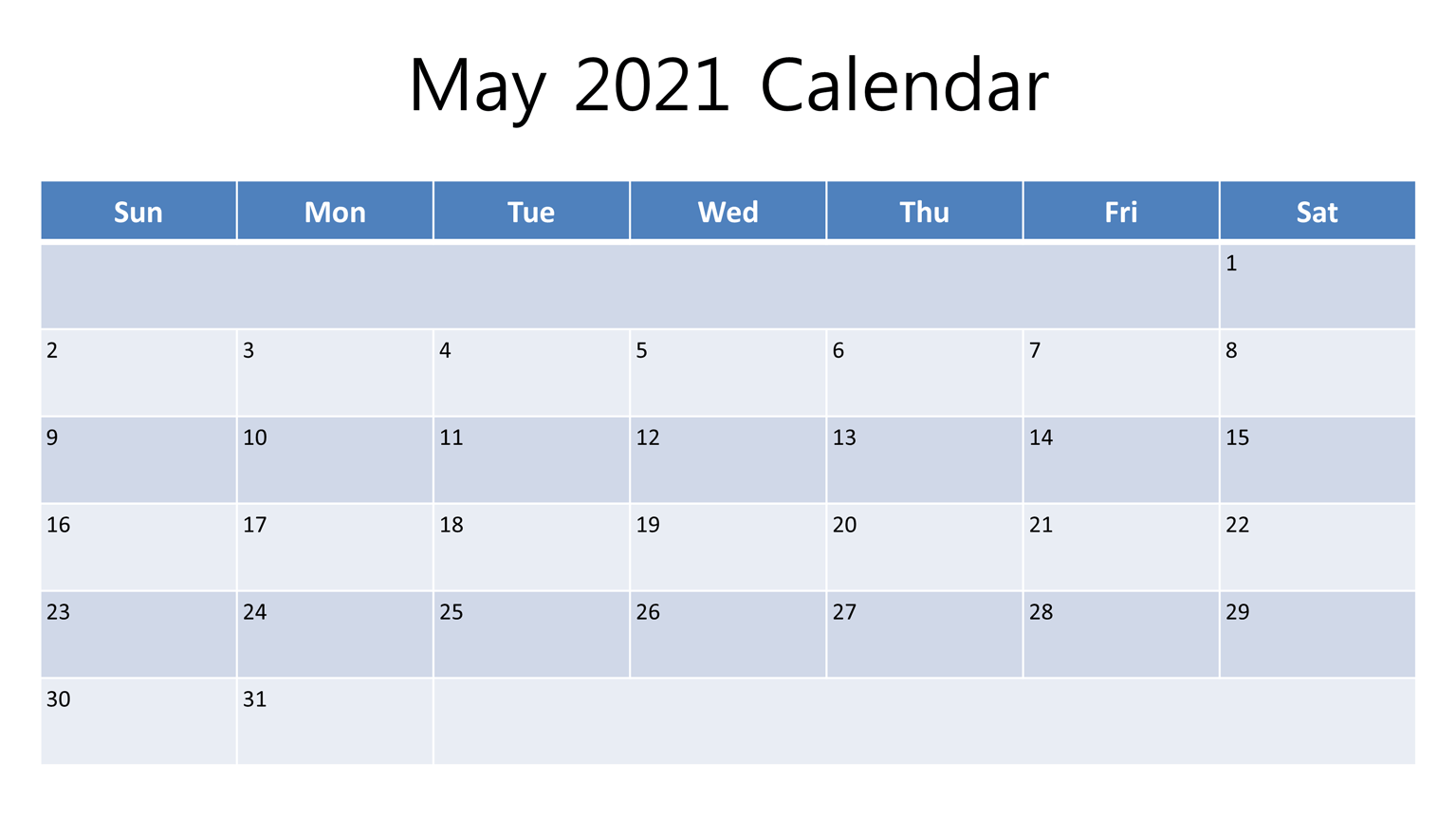Printable May 2021 calendar template