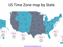 USA Time Zone Map with time zone outlines, major time zones, and with USA map of states