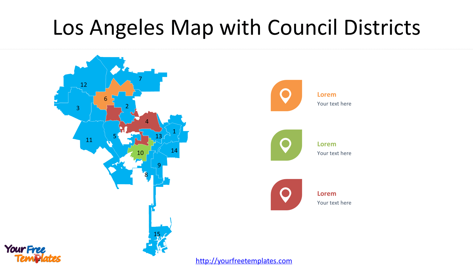 Los Angeles map with 15 Council Districts