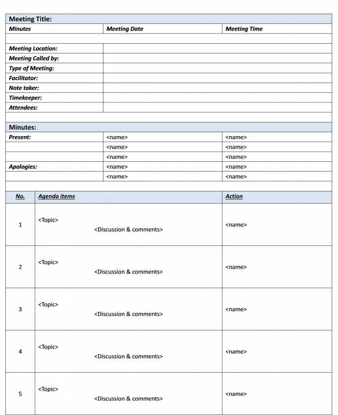 free Meeting Minutes template in Word format