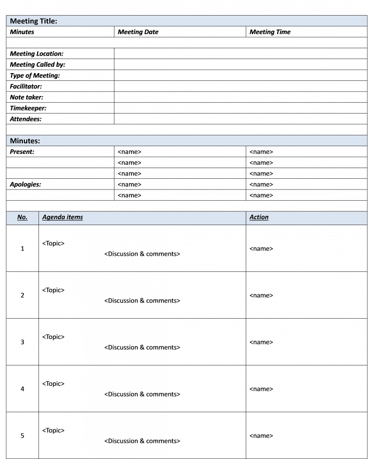 free Meeting Minutes template in Word format