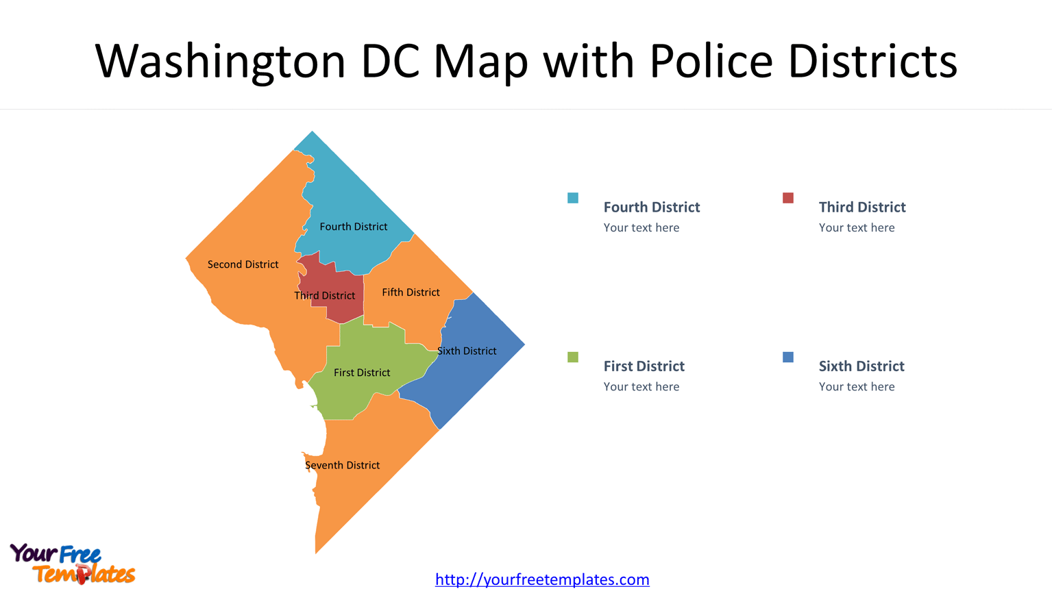 Washington DC Map with 7 Police Districts
