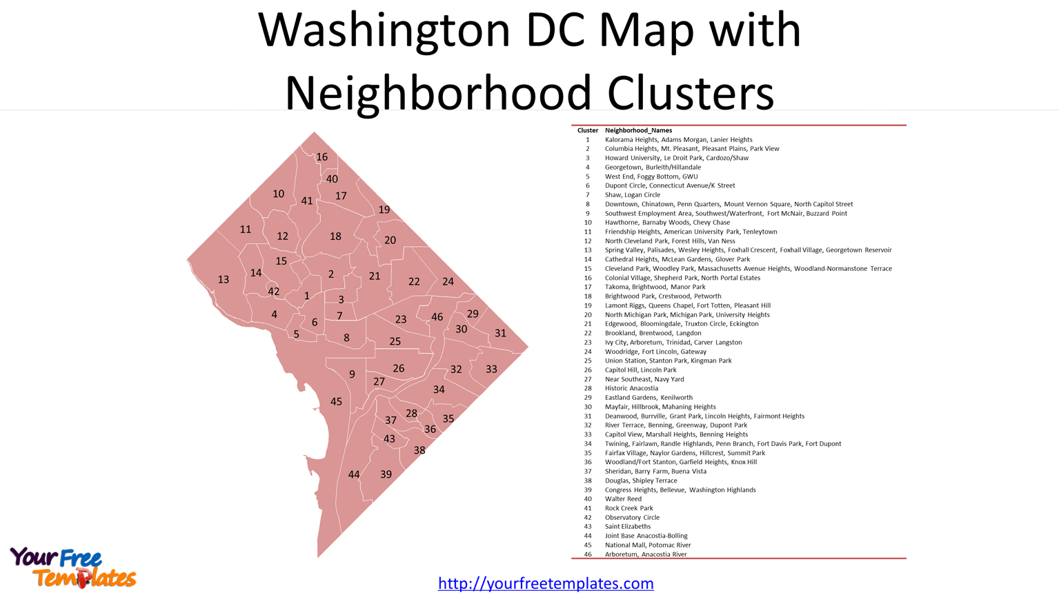 Washington DC Map with Neighborhood Clusters
