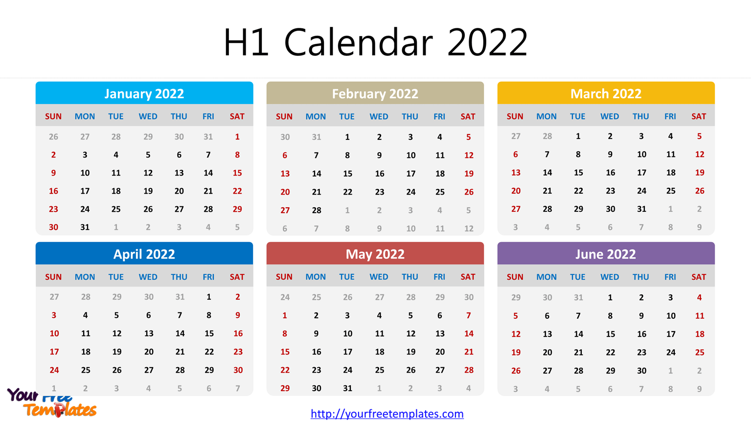 Printable 2022 Calendar Monthly Template Free Powerpoint Template