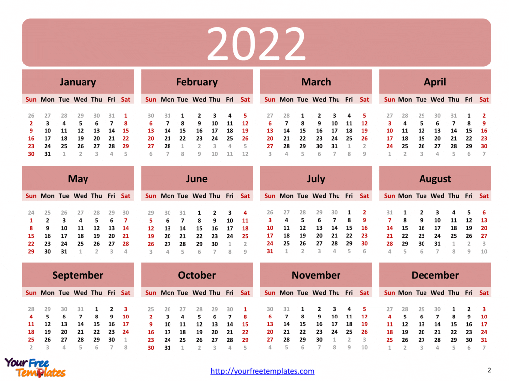 Printable Calendar 2022 Template - Free Powerpoint Template