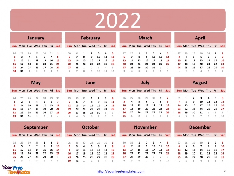 Printable calendar 2022 template Free PowerPoint Template