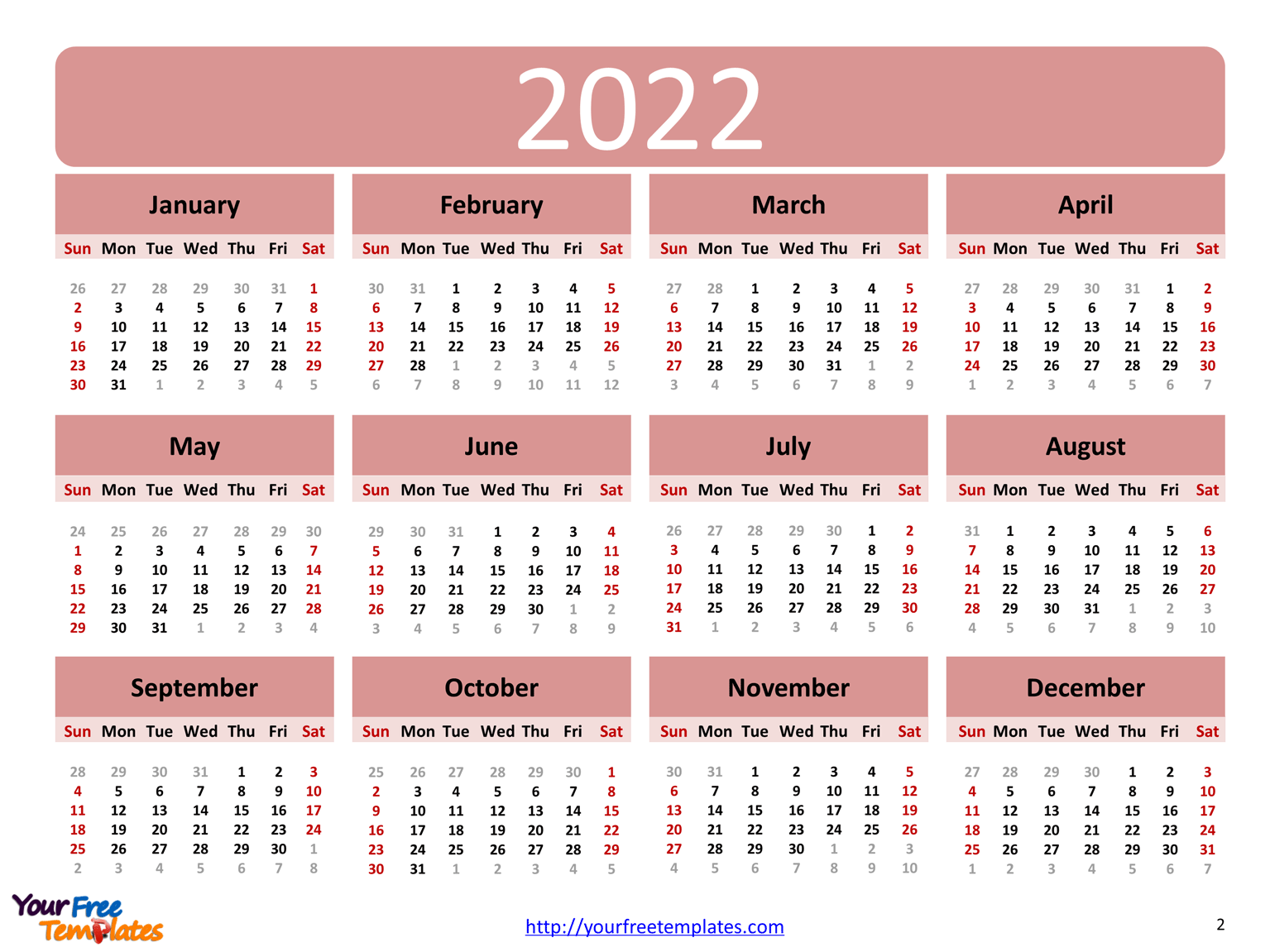 Powerpoint Calendar Template 2022 Calendar-2022-2 - Free Powerpoint Template