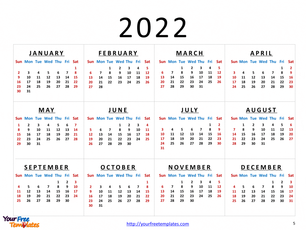 free printable calendar 2022 template