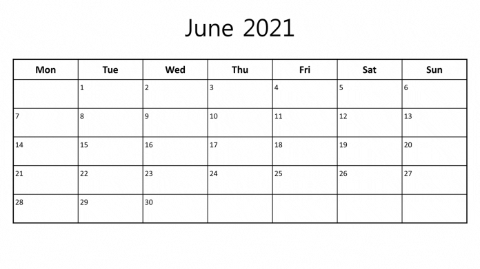 June 2021 Calendar Printable - Free PowerPoint Template