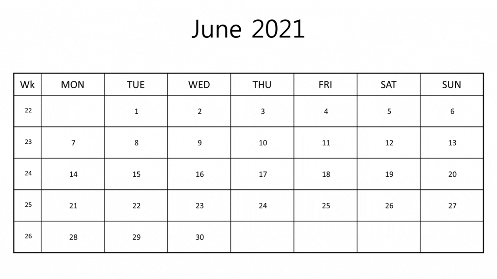 June 2021 Calendar Printable - Page 2 of 2 - Free PowerPoint Template
