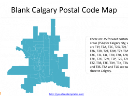 Calgary Postal Code Map with 35 forward sortation areas (FSA)