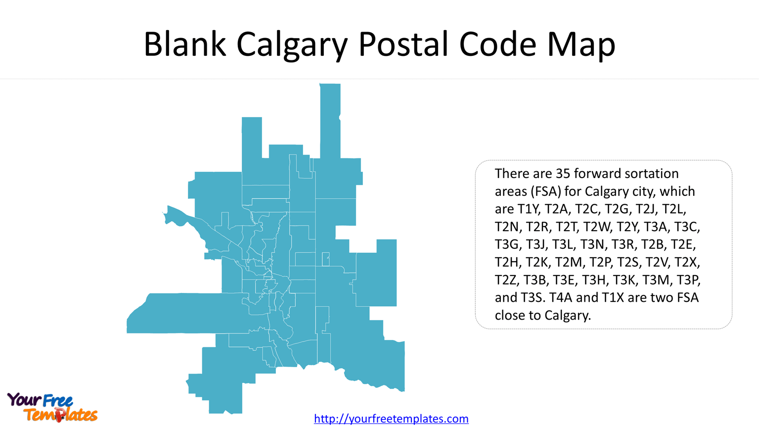Calgary Postal Code Map with 35 forward sortation areas (FSA)