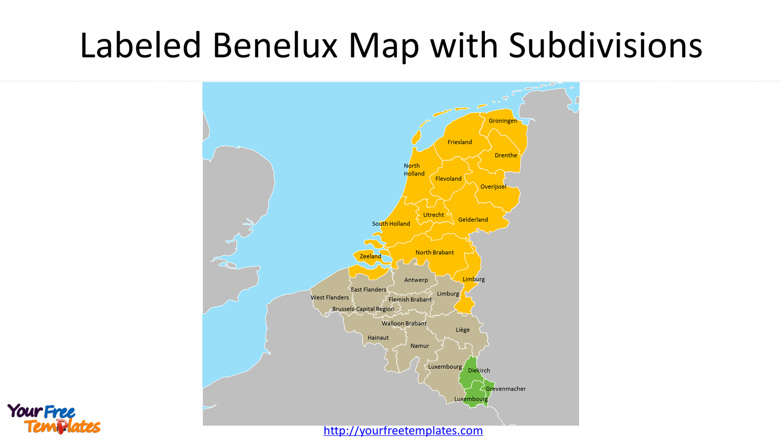 Benelux Map with capitals and major cities