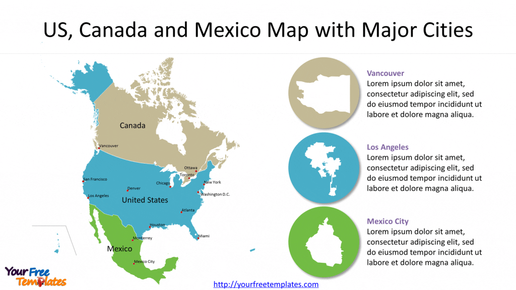 Map of Canada US and Mexico template