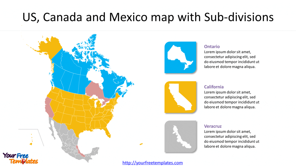 Map of Canada US and Mexico template