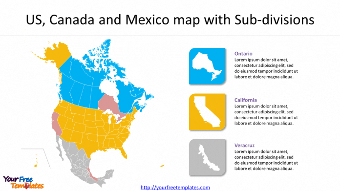 Map of Canada US and Mexico template