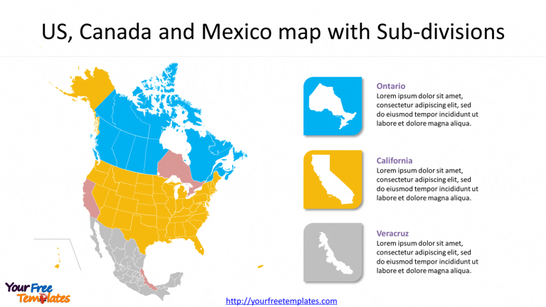 Map of Canada US and Mexico template