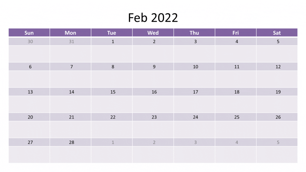 February calendar 2022