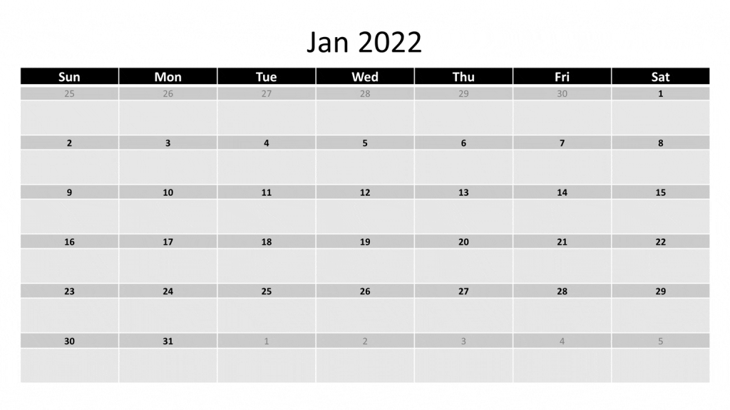 January calendar 2022