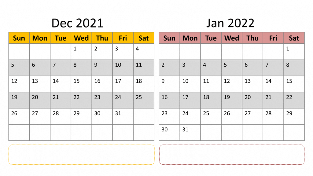 Dec 2021 And Jan 2022 Calendar January 2022 Calendar Printable - Free Powerpoint Template