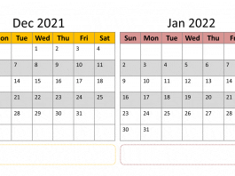 December 2021 January 2022 calendar
